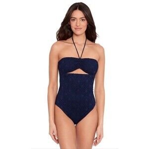 Lauren Ralph Lauren Women's Crochet Cutout Bandeau One-Piece Blue 8 NWOT